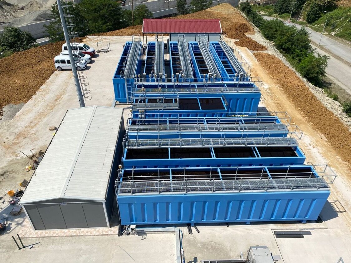Aerial view of an ASM packaged wastewater treatment plant in operation